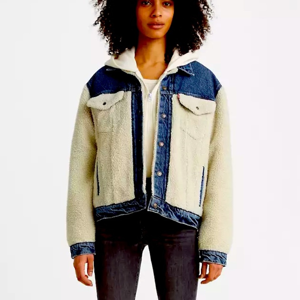 NWT PIECED SHERPA EX-BOYFRIEND TRUCKER JACKET XS